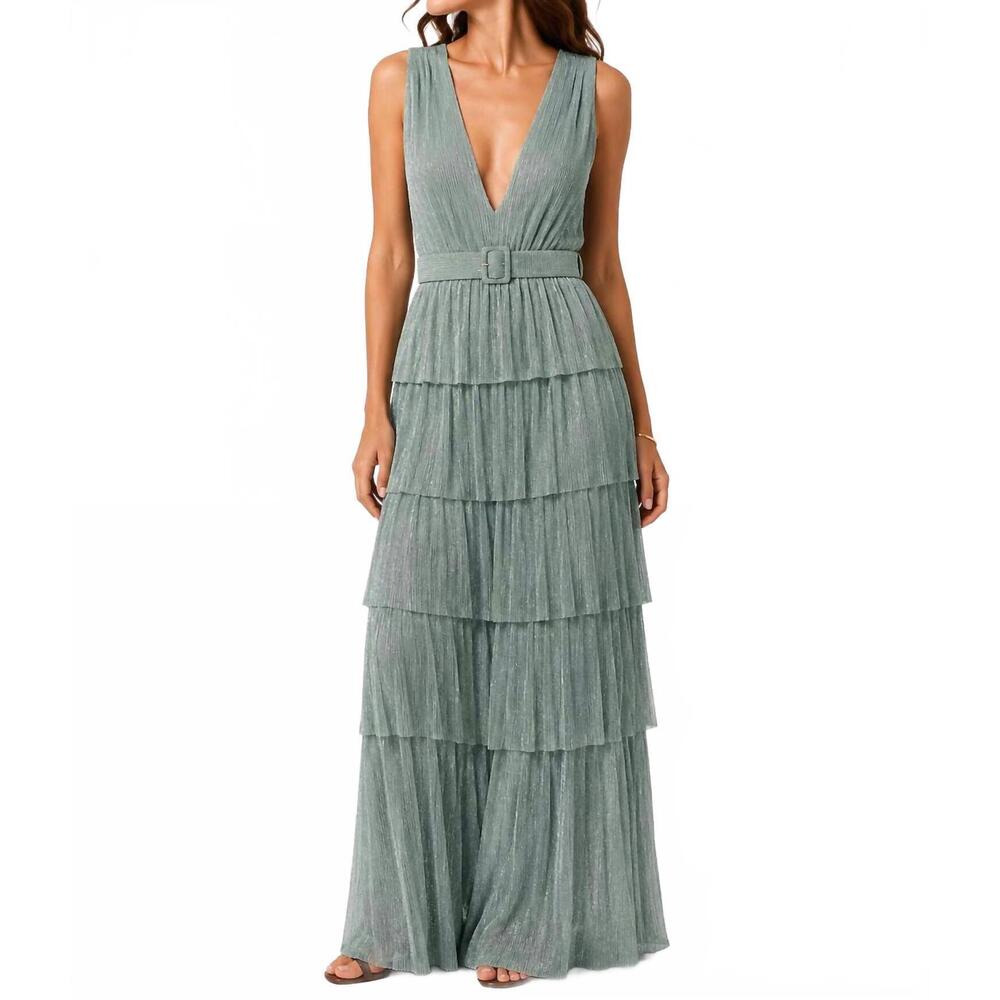 NEW KARLIE v-neck maxi dress in metallic green